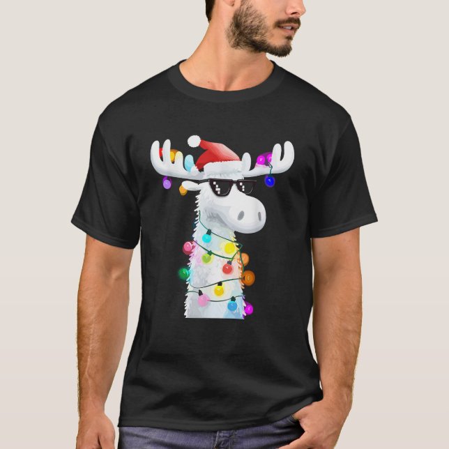 Camiseta Funny Christmas Moose with Sunglasses and Holiday  (Anverso)