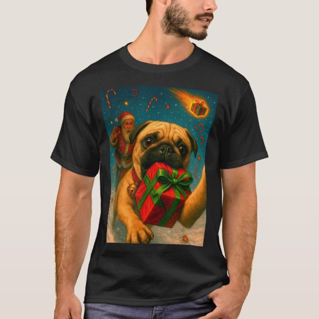 Camiseta Funny Christmas Pug Shirt - Selfie With Santa Xmas (Anverso)