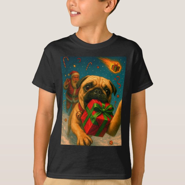 Camiseta Funny Christmas Pug Shirt - Selfie With Santa Xmas (Anverso)