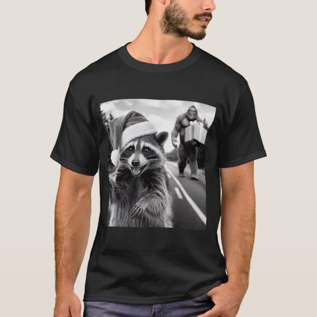Camiseta Funny Christmas Raccoon Shirt Raccoon Selfie With  (Anverso)