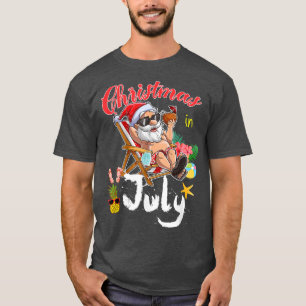 Camiseta Funny Christmas Santa Rela In July Beach Summer Ha
