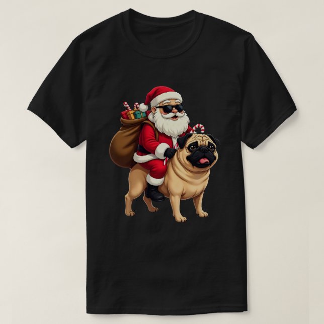 Camiseta Funny Christmas Santa Riding Pug (Diseño del anverso)