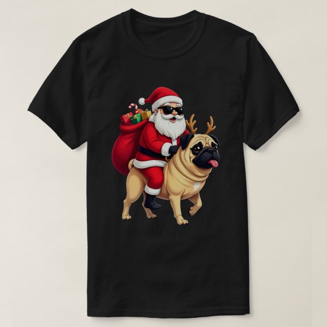 Camiseta Funny Christmas Santa Riding Pug (Diseño del anverso)