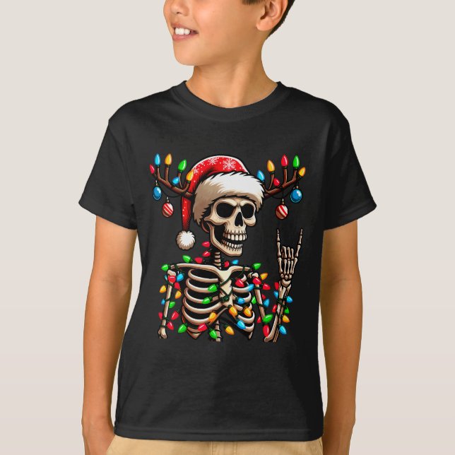 Camiseta Funny Christmas Skeleton Santa Hat Xmas Vibes For  (Anverso)