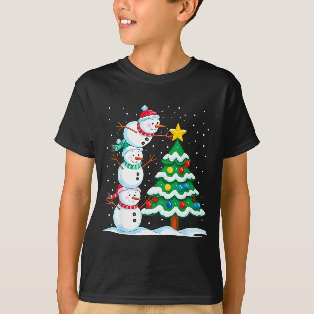 Camiseta Funny Christmas Snowman Topper Tree Holiday Family (Anverso)