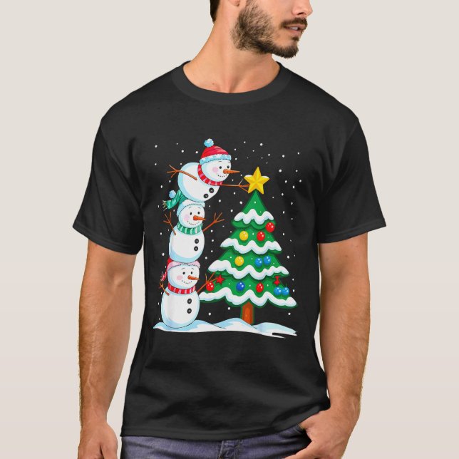 Camiseta Funny Christmas Snowman Topper Tree Holiday Family (Anverso)