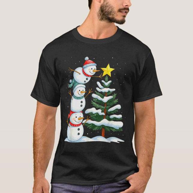 Camiseta Funny Christmas Snowman Topper Tree Holiday Family (Anverso)