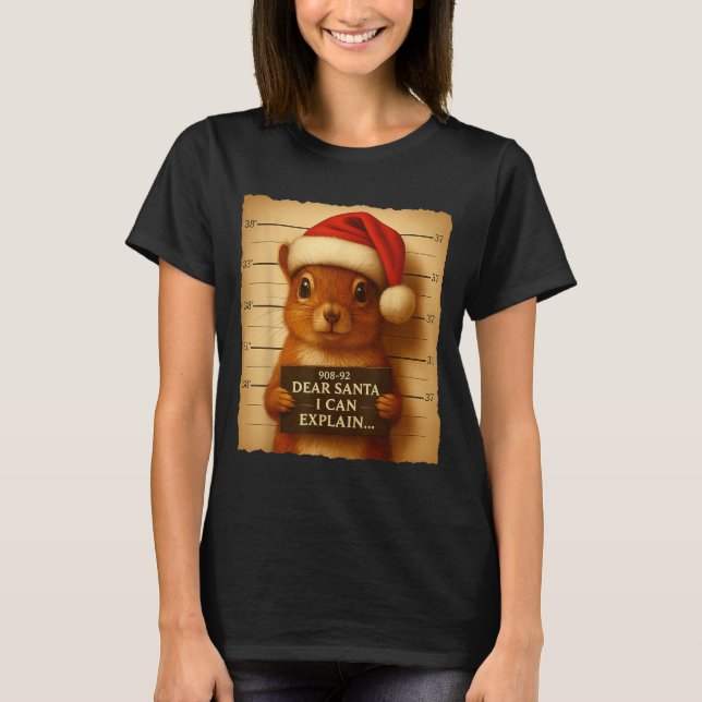 Camiseta Funny Christmas Squirrel - Cute Squirrel Santa Hat (Anverso)