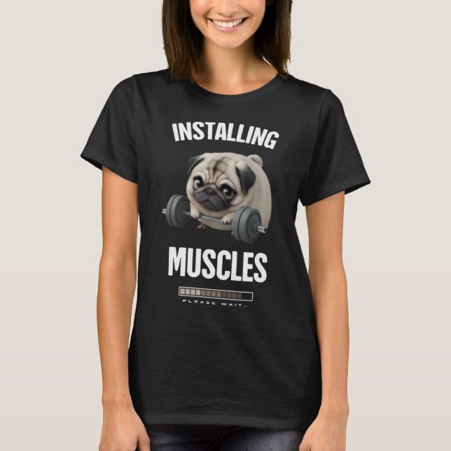 Camiseta Funny Chubby Pug tratando de levantar la barbería  (Anverso)