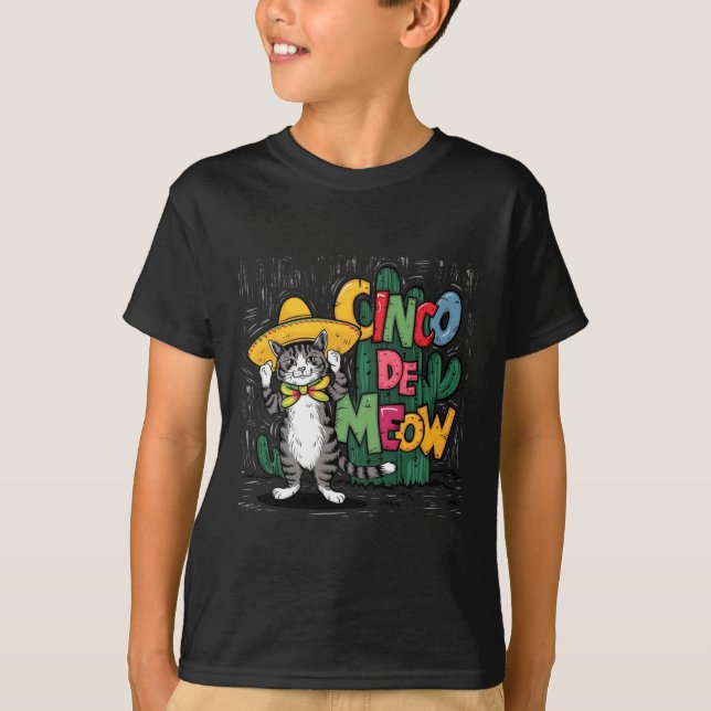 Camiseta Funny Cinco De Mayo Gato Sombrero Poncho Femenino (Anverso)