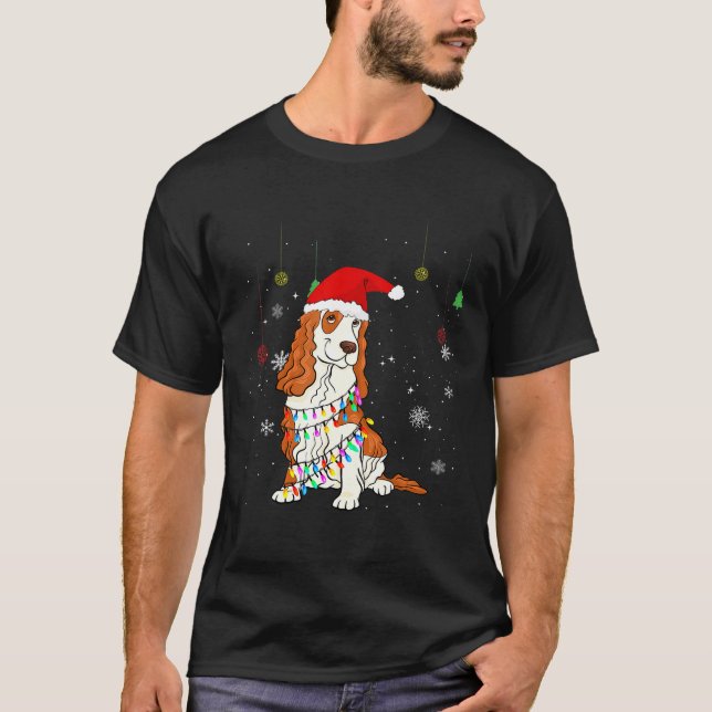 Camiseta Funny Cocker Spaniel Perro Santa Hat Navidades luz (Anverso)
