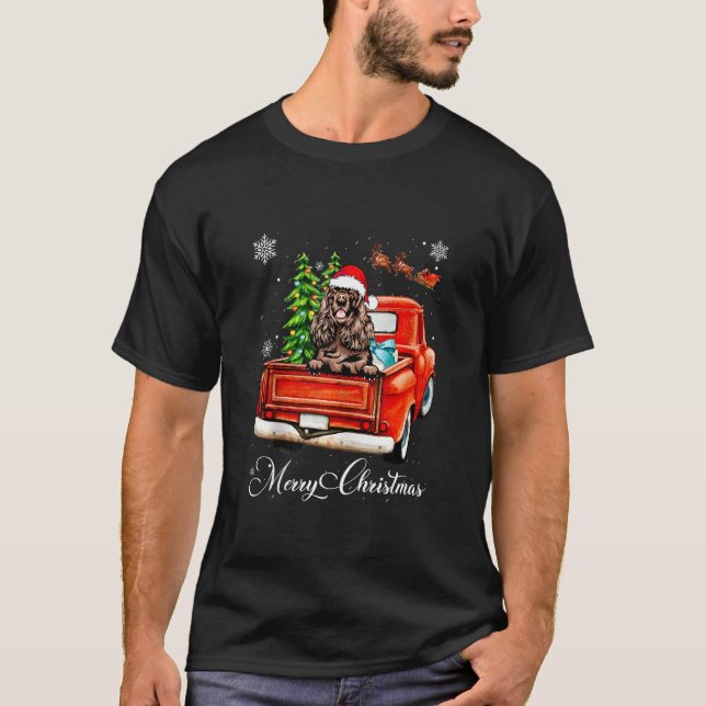 Camiseta Funny Cocker Spaniel Ride Camión Rojo Merry Christ (Anverso)