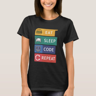 Camiseta Funny Coder Programador Coding Eat Sleep Code Repe