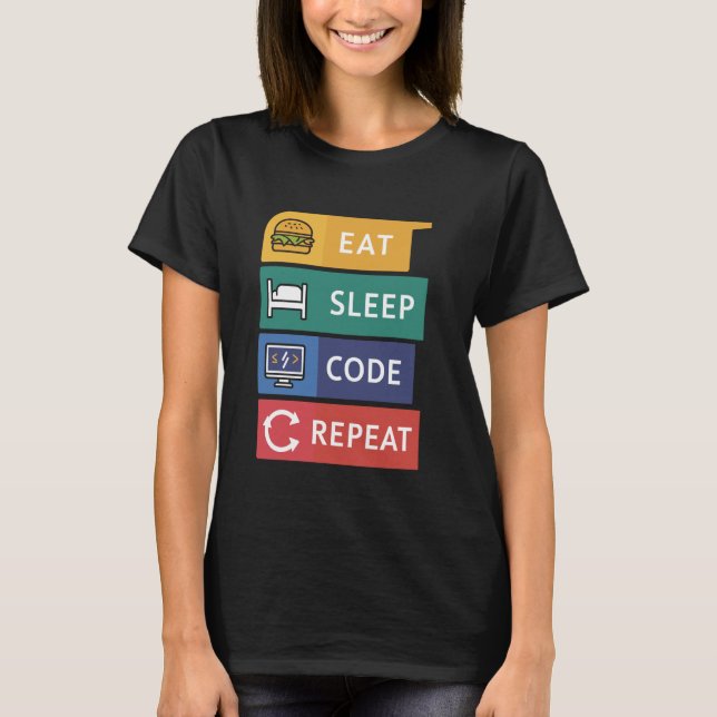 Camiseta Funny Coder Programador Coding Eat Sleep Code Repe (Anverso)
