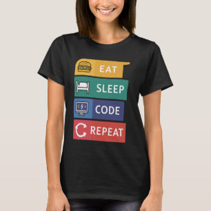 Camiseta Funny Coder Programador Coding Eat Sleep Code Repe