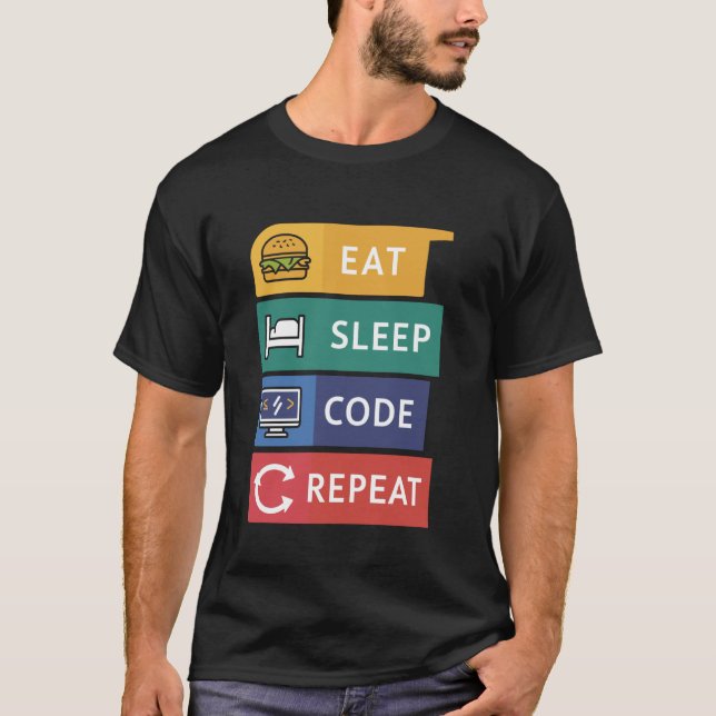 Camiseta Funny Coder Programador Coding Eat Sleep Code Repe (Anverso)