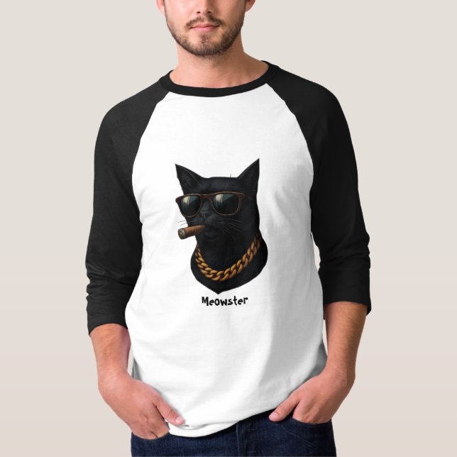 Camiseta Funny Cool Cat Shirt– Meowster Gangsta Cat T-Shirt (Anverso)