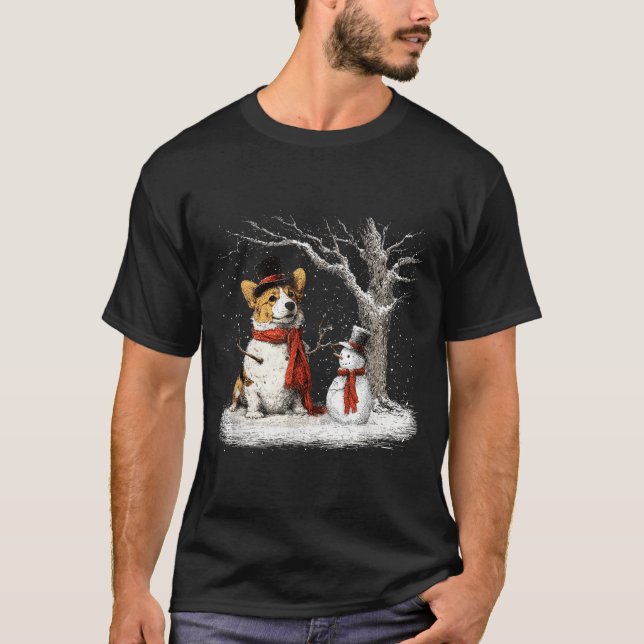 Camiseta Funny Corgi Dog In The Snow Tree Christmas Winter  (Anverso)