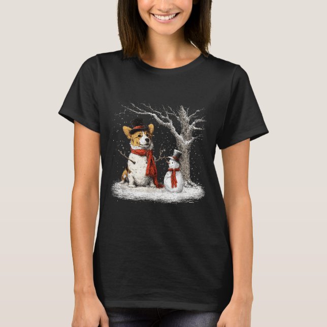 Camiseta Funny Corgi Dog In The Snow Tree Christmas Winter  (Anverso)