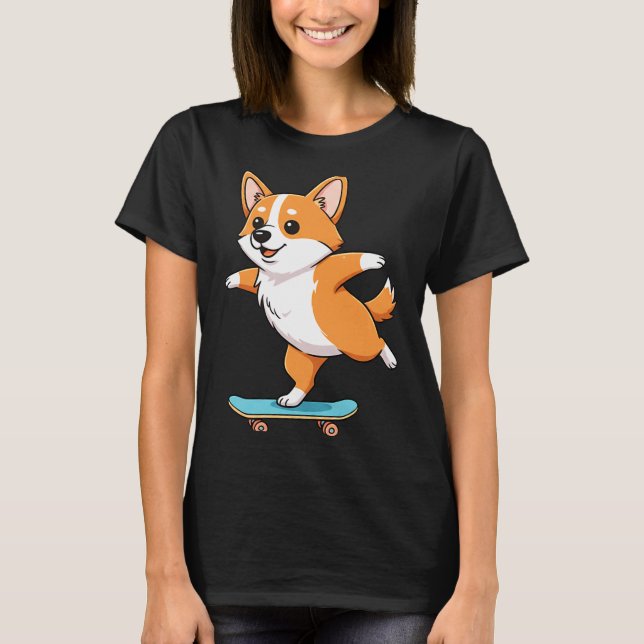 Camiseta Funny Corgi Skater Skateboard Ballerina Mom Dad Ki (Anverso)