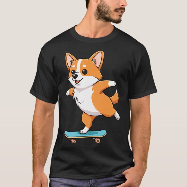 Camiseta Funny Corgi Skater Skateboard Ballerina Mom Dad Ki (Anverso)
