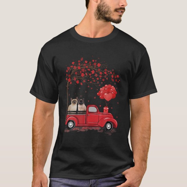 Camiseta Funny Couple Siamese Red Truck El día de San Valen (Anverso)