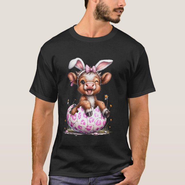 Camiseta Funny Cow Easter Rabbit Cute Highland Cows Lover E (Anverso)