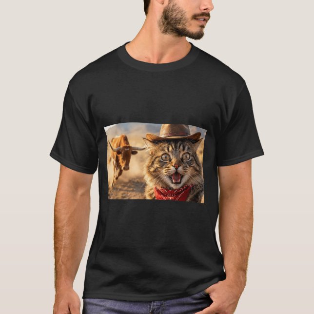 Camiseta Funny Cowboy Cat Selfie With Charging Bull Western (Anverso)