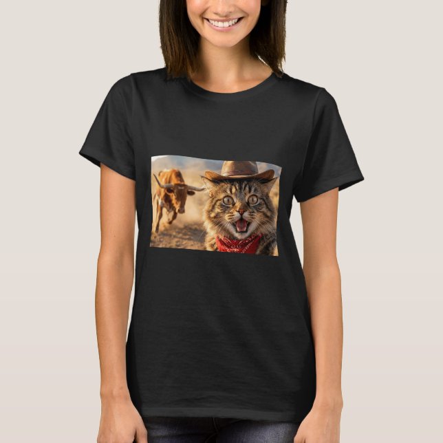 Camiseta Funny Cowboy Cat Selfie With Charging Bull Western (Anverso)