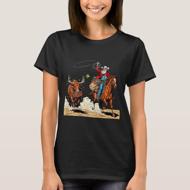 Camiseta Funny Cowboy Santa Christmas Holiday Western Style (Anverso)