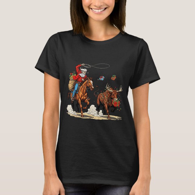 Camiseta Funny Cowboy Santa Christmas Holiday Western Style (Anverso)