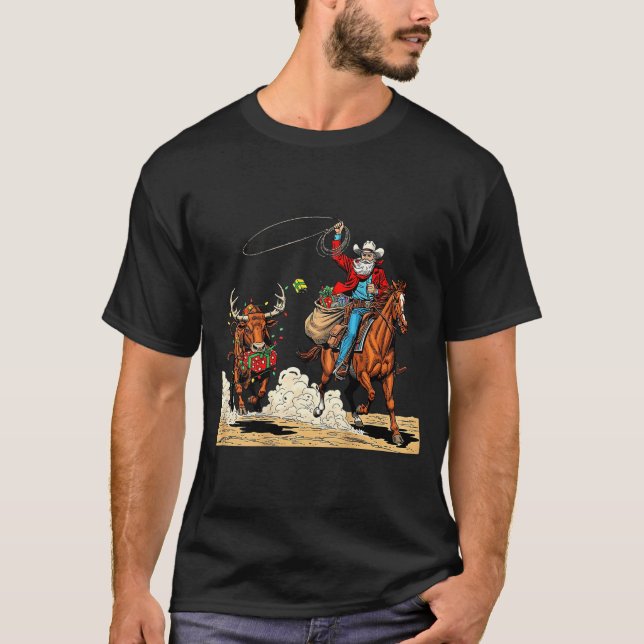 Camiseta Funny Cowboy Santa Christmas Holiday Western Style (Anverso)