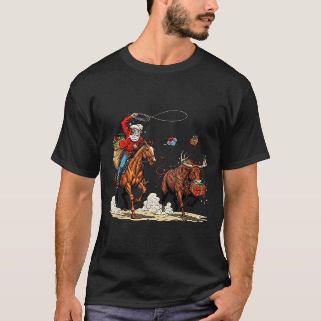 Camiseta Funny Cowboy Santa Christmas Holiday Western Style (Anverso)