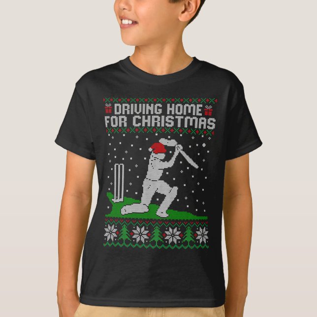 Camiseta Funny Cricket Player Driving Home For Christmas Sw (Anverso)