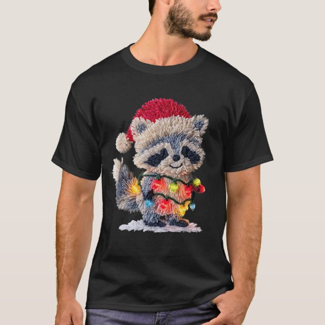 Camiseta Funny Crochet Christmas Raccoon Xmas Lights Girly  (Anverso)