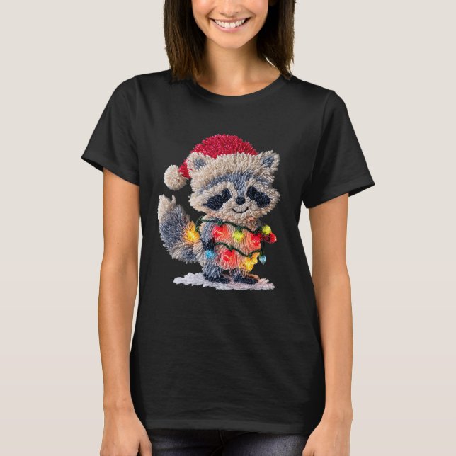 Camiseta Funny Crochet Christmas Raccoon Xmas Lights Girly  (Anverso)
