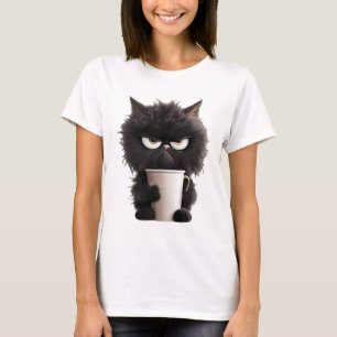 Camiseta Funny Cute Black Cat Coffee Angry