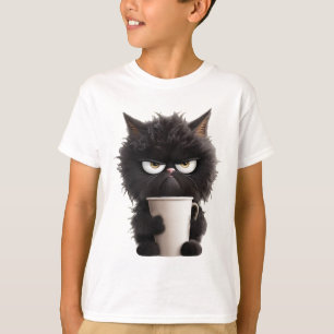 Camiseta Funny Cute Black Cat Coffee Angry