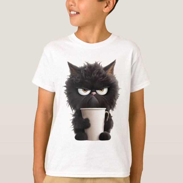 Camiseta Funny Cute Black Cat Coffee Angry (Anverso)