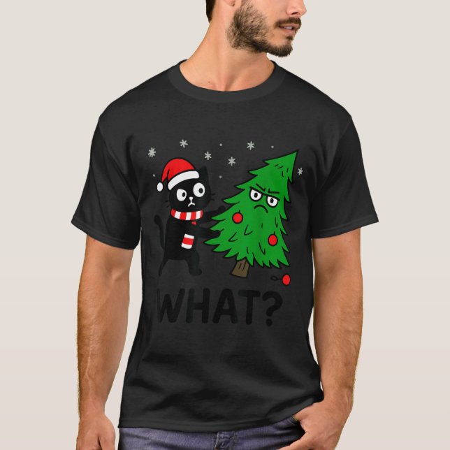 Camiseta Funny Cute Black Cat What Jamas Christmas Tree Cos (Anverso)
