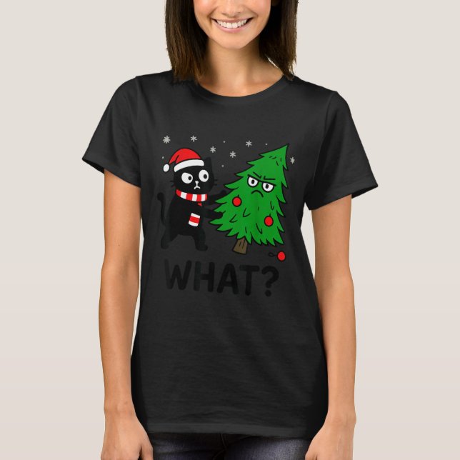 Camiseta Funny Cute Black Cat What Jamas Christmas Tree Cos (Anverso)