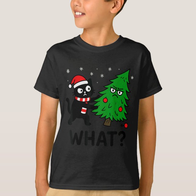 Camiseta Funny Cute Black Cat What Jamas Christmas Tree Cos (Anverso)