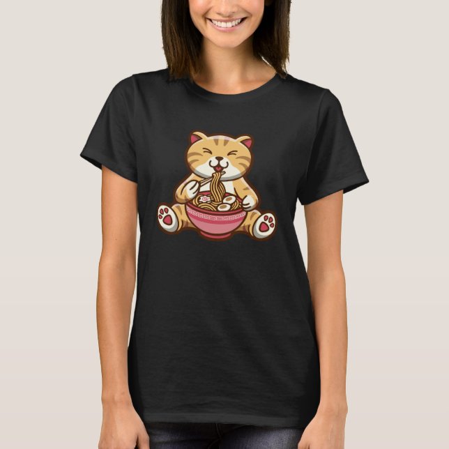 Camiseta Funny cute cat eating spaghetti (Anverso)