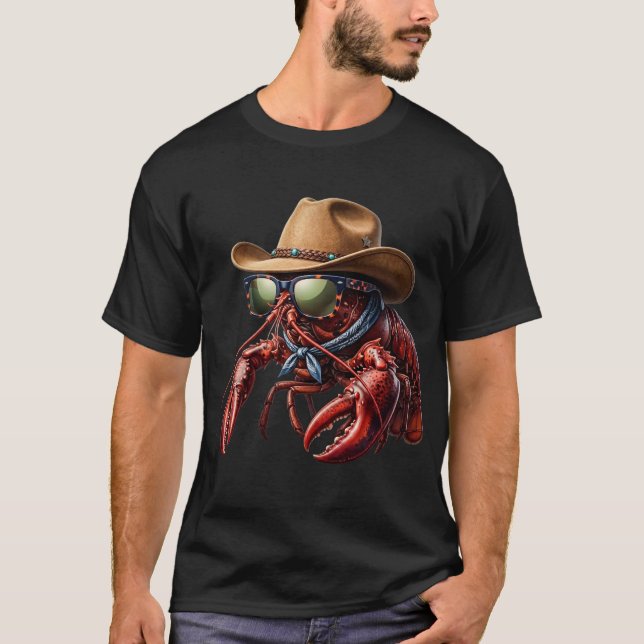 Camiseta Funny Cute Lobster Cowboy Cool Western Country  (Anverso)