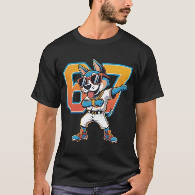 Camiseta Funny Dabbing Blue Dog 67 Baseball Sports Fan Gift (Anverso)