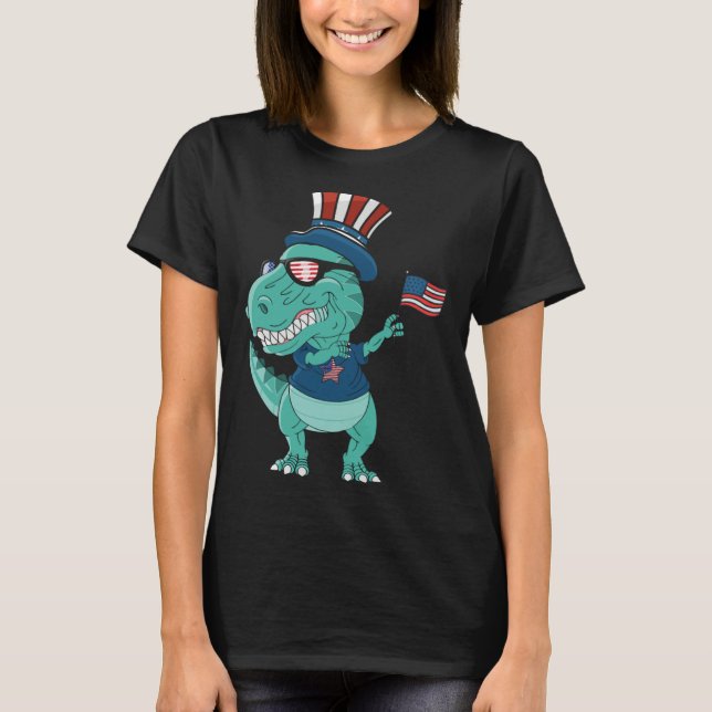 Camiseta Funny Dabbing Dinosaur 4th July Amerisaurus T Rex  (Anverso)