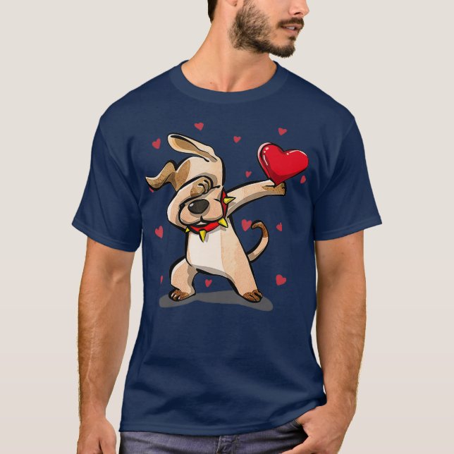 Camiseta Funny Dabbing Dog Heart Valentines Day Gift Boys (Anverso)