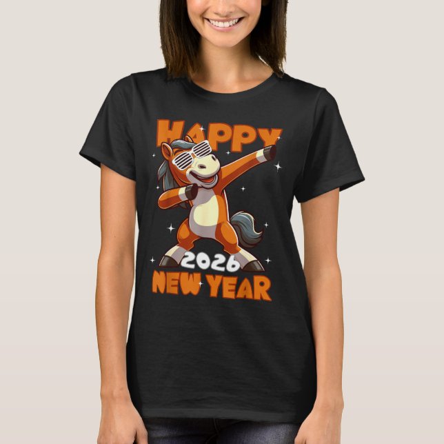 Camiseta Funny Dabbing Horse Happy Lunar New Year 2026 Year (Anverso)
