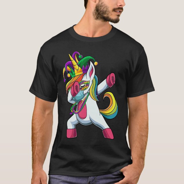 Camiseta Funny Dabbing Mardi Gras Unicorn Quarantine Women  (Anverso)