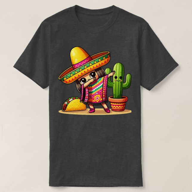 Camiseta Funny Dabbing Mexicano Poncho Sombrero chica (Diseño del anverso)